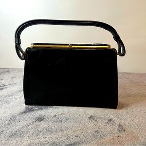 SPILENE Black Patent Leather Brass Frame Vintage Bag